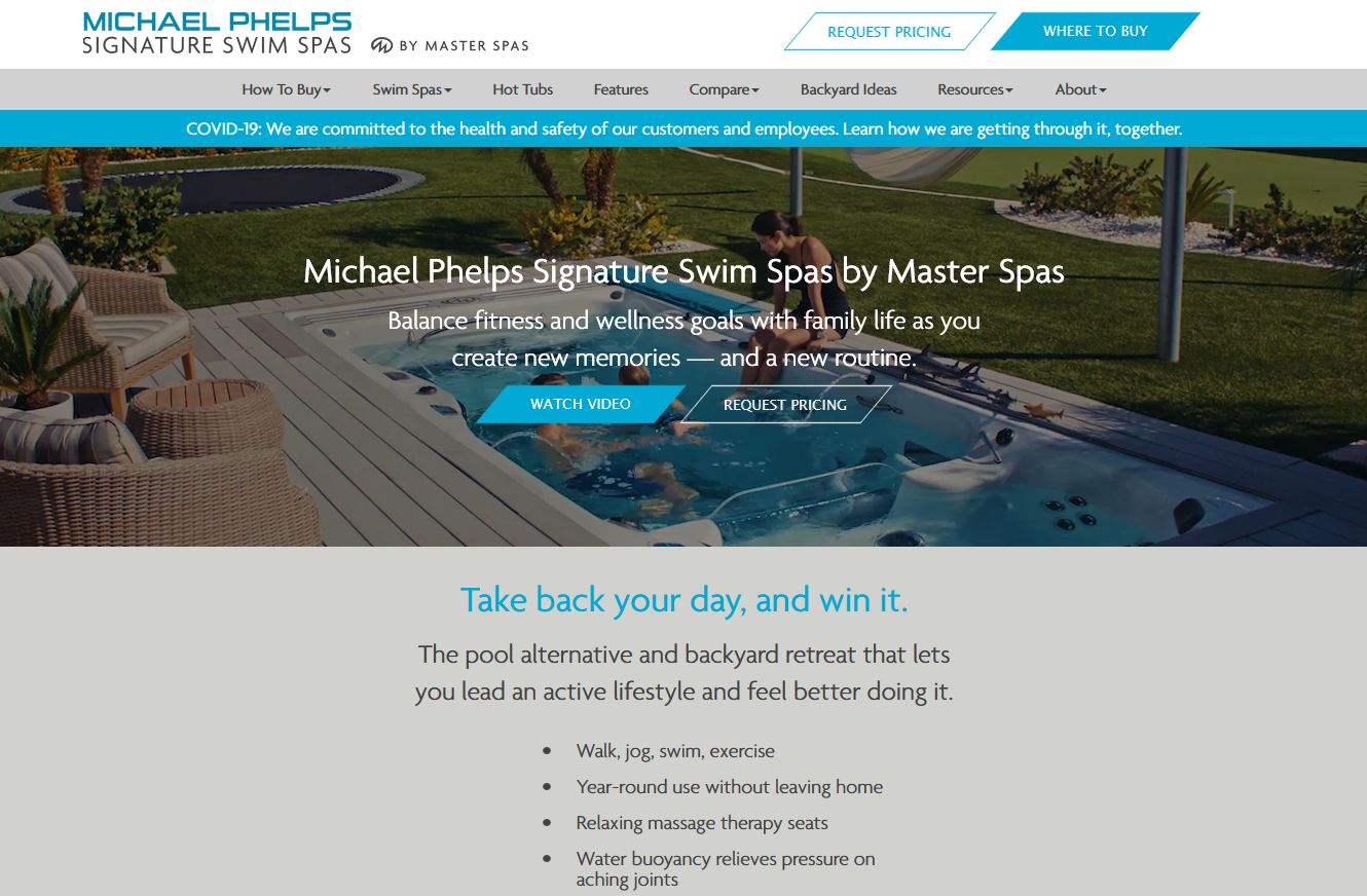 Michael Phelps Swim Spa Home page